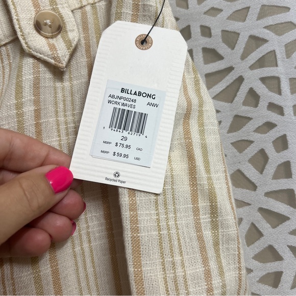 NWT Billabong Cotton Striped Pants Size 29 - Picture 7 of 7